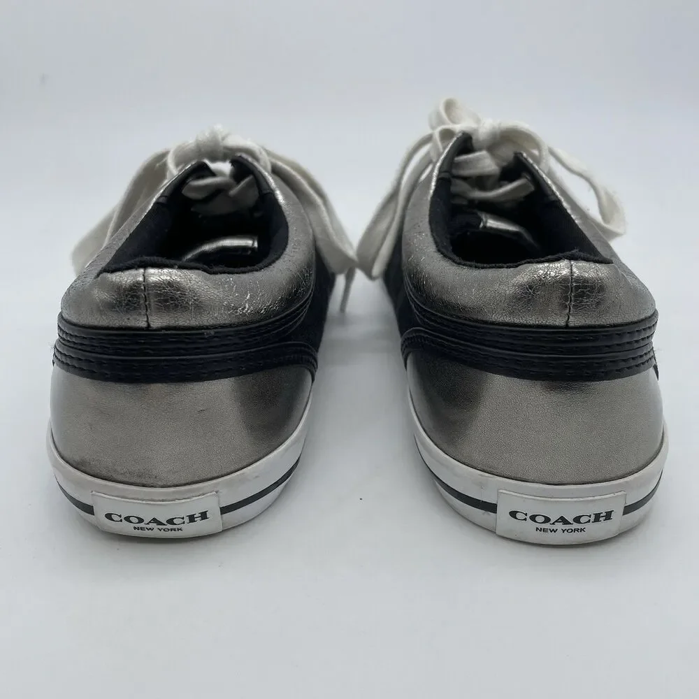 Coach New York Francesca C Monogram Lace Up Sneakers Women’s 8.5B Black/Silver
